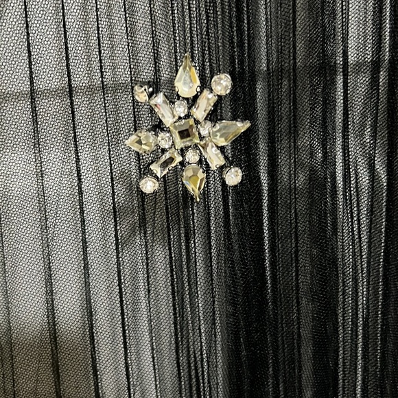 NWT! AKIRA Black Tulle Coverup Chrystal Embellished Rhinestone Maxi Ruffle Pleat - Picture 5 of 10